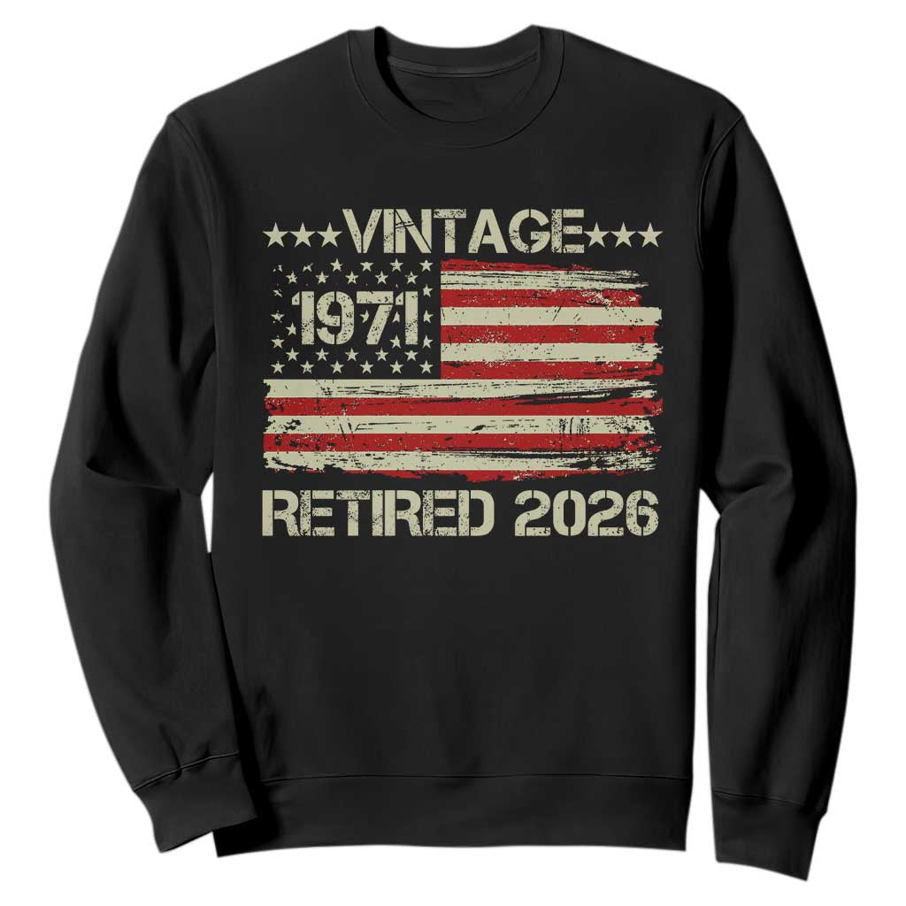 55th Birthday Retirement Sweatshirt Vintage 1971 Retired 2026 American Flag TS11 Black Print Your Wear