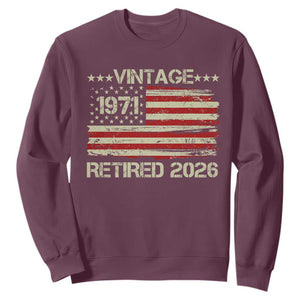55th Birthday Retirement Sweatshirt Vintage 1971 Retired 2026 American Flag TS11 Maroon Print Your Wear