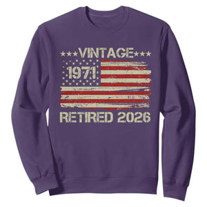 55th Birthday Retirement Sweatshirt Vintage 1971 Retired 2026 American Flag TS11 Purple Print Your Wear