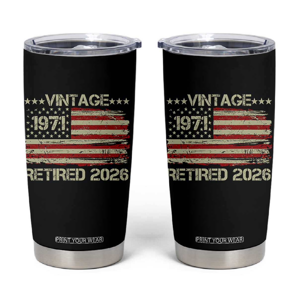 55th Birthday Retirement Tumbler Cup Vintage 1971 Retired 2026 American Flag TS11 Black Print Your Wear