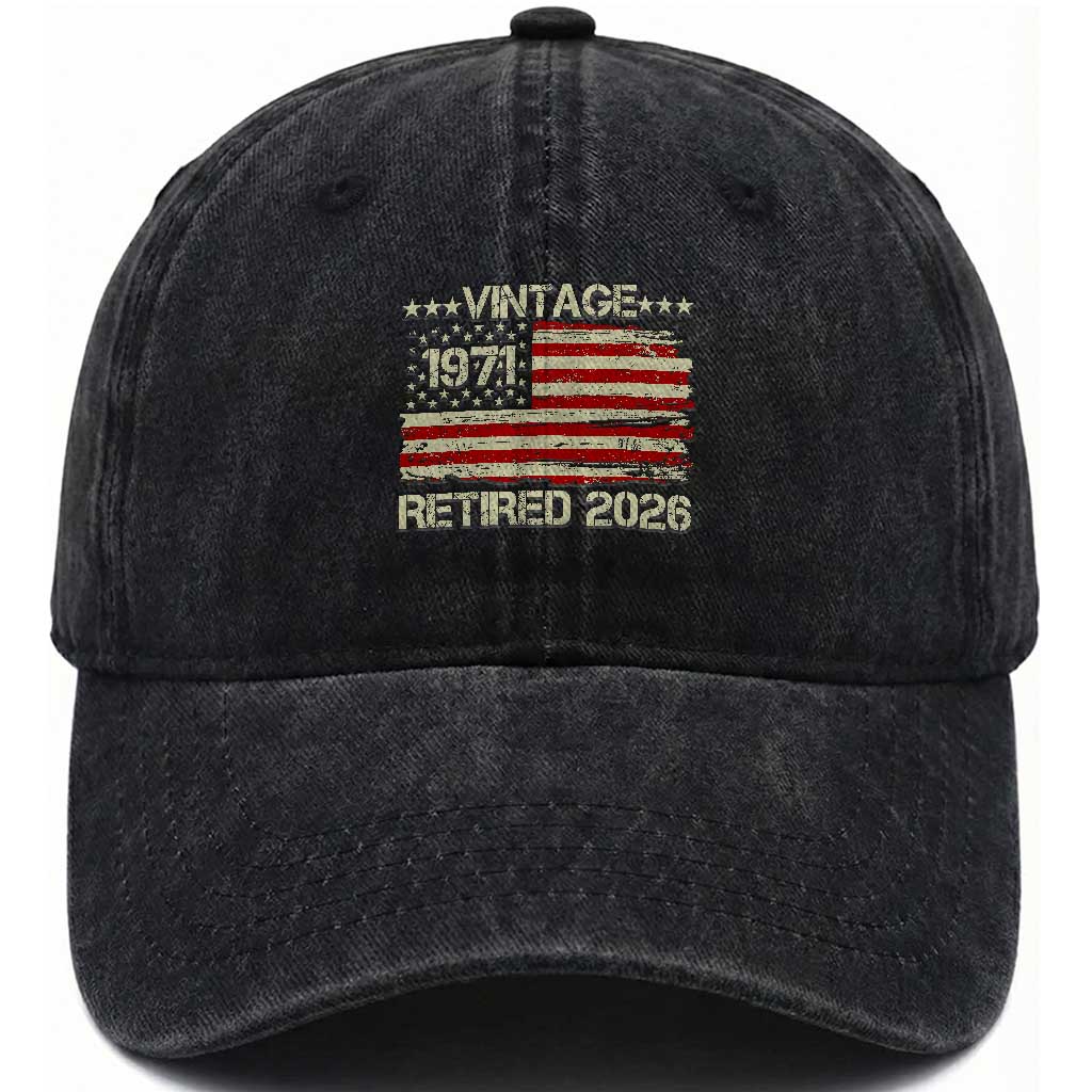 55th Birthday Retirement Washed Cotton Baseball Cap Vintage 1971 Retired 2026 American Flag TS11 Print Your Wear