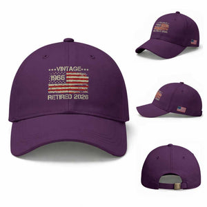 60th Birthday Retirement Baseball Cap Vintage 1966 Retired 2026 American Flag TS11 Baseball Cap Universal Fit Purple Print Your Wear