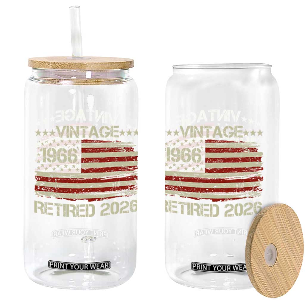 60th Birthday Retirement Glass Can Vintage 1966 Retired 2026 American Flag TS11 Print Your Wear