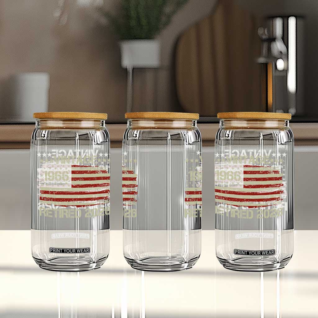 60th Birthday Retirement Glass Can Vintage 1966 Retired 2026 American Flag TS11 Print Your Wear