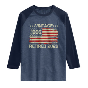 60th Birthday Retirement Raglan Shirt Vintage 1966 Retired 2026 American Flag TS11 Heather Denim Navy Print Your Wear
