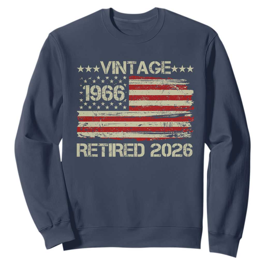 60th Birthday Retirement Sweatshirt Vintage 1966 Retired 2026 American Flag TS11 Navy Print Your Wear