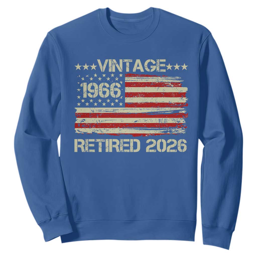 60th Birthday Retirement Sweatshirt Vintage 1966 Retired 2026 American Flag TS11 Royal Blue Print Your Wear