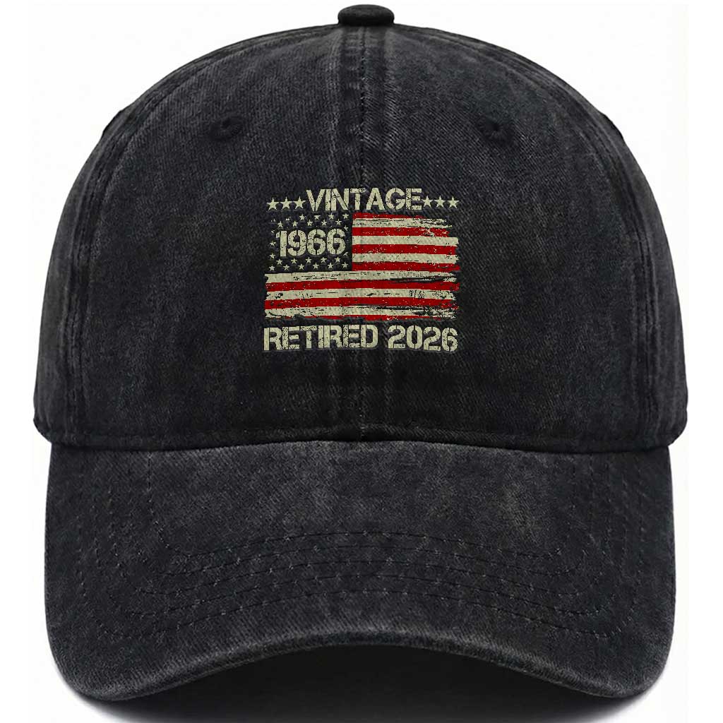 60th Birthday Retirement Washed Cotton Baseball Cap Vintage 1966 Retired 2026 American Flag TS11 Print Your Wear