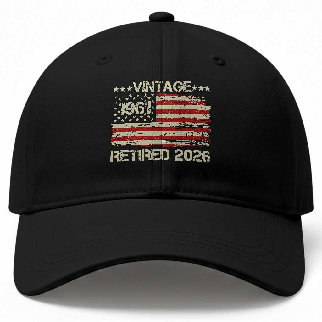65th Birthday Retirement Baseball Cap Vintage 1961 Retired 2026 American Flag TS11 Print Your Wear