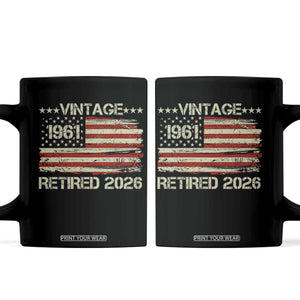 65th Birthday Retirement Coffee Mug Vintage 1961 Retired 2026 American Flag TS11 Black Print Your Wear
