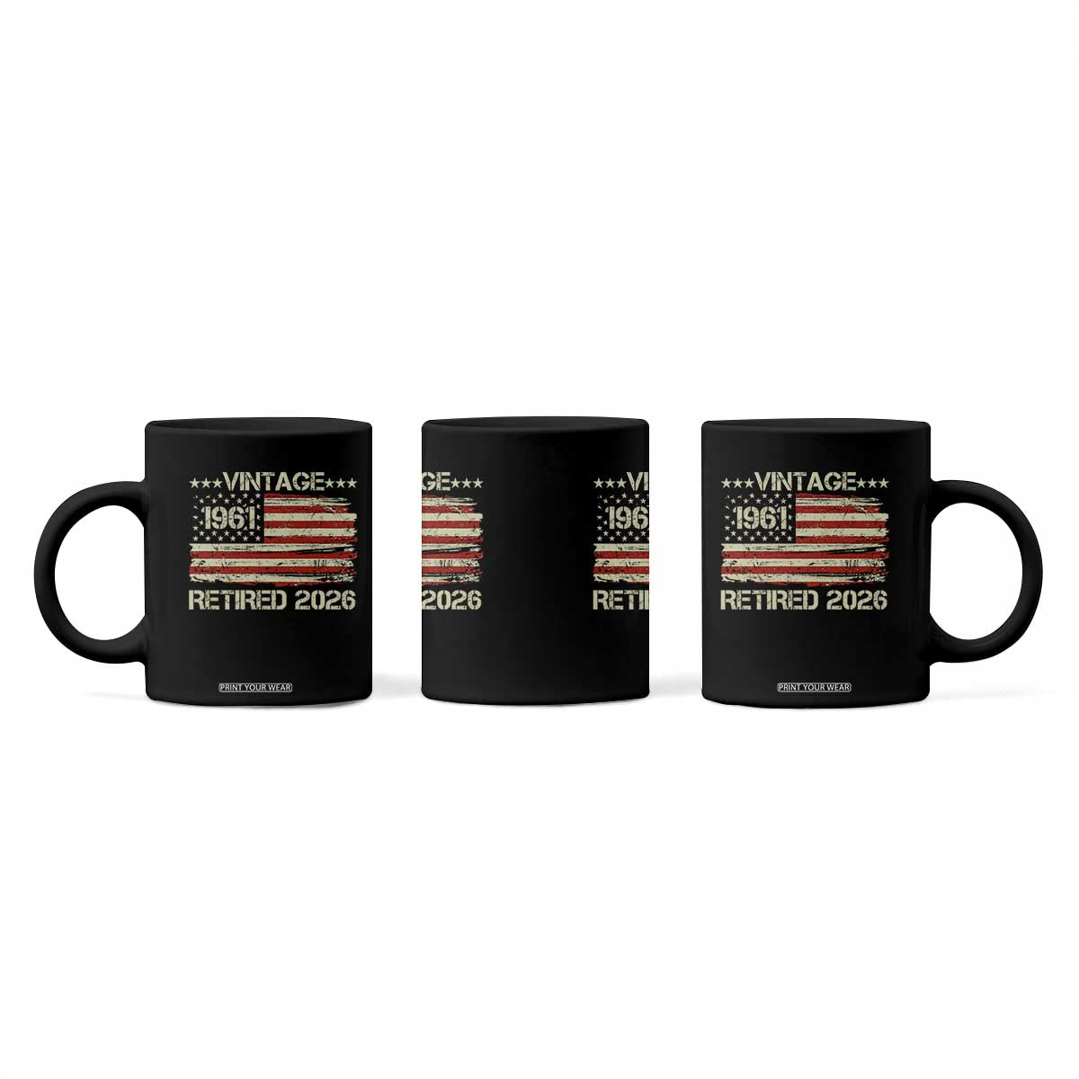 65th Birthday Retirement Coffee Mug Vintage 1961 Retired 2026 American Flag TS11 Print Your Wear