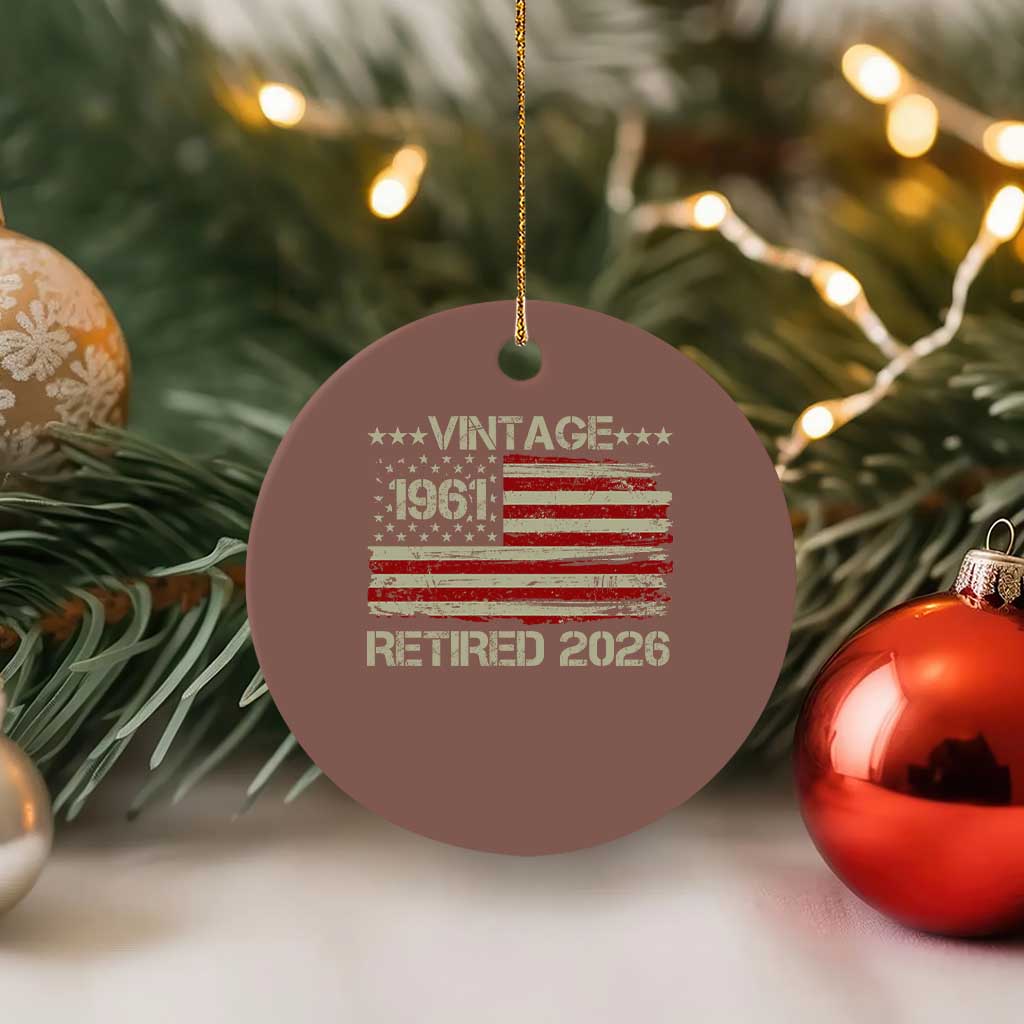 65th Birthday Retirement Ceramic Ornament Vintage 1961 Retired 2026 American Flag TS11 1pc Mocha Print Your Wear
