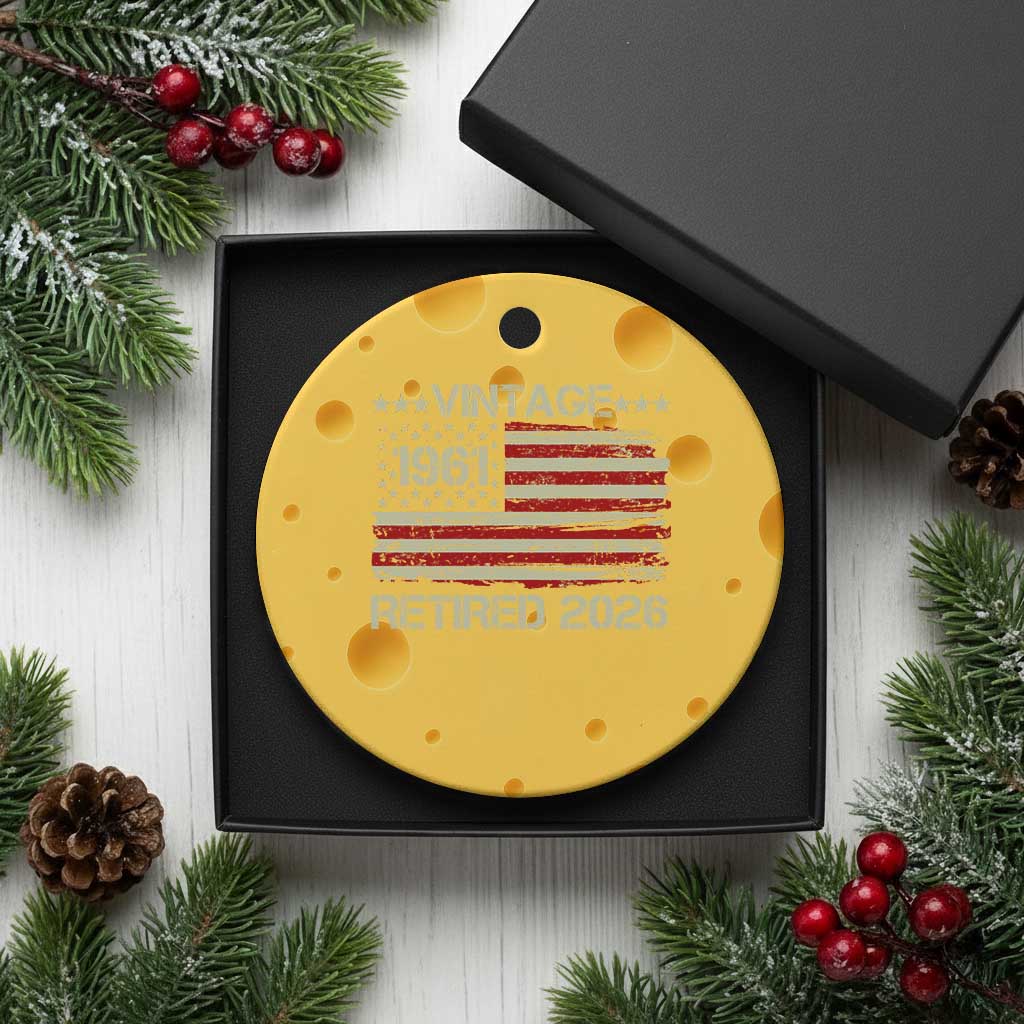 65th Birthday Retirement Ceramic Ornament Vintage 1961 Retired 2026 American Flag TS11 1pc Yellow Cheese Print Your Wear
