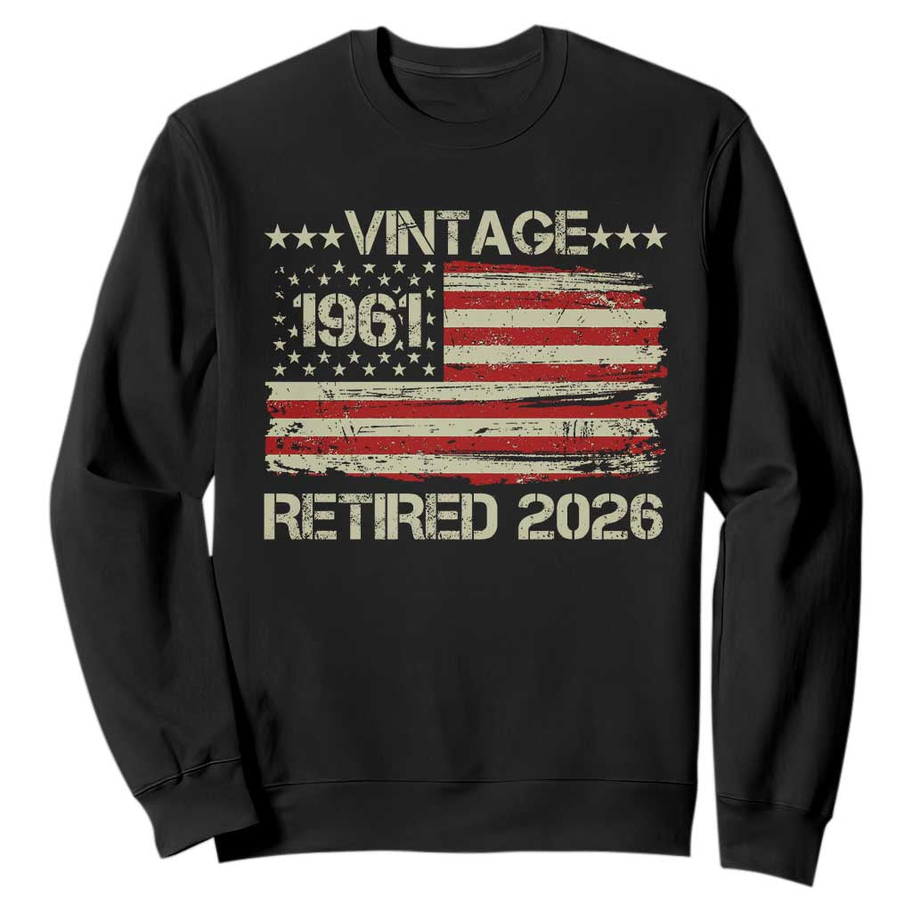 65th Birthday Retirement Sweatshirt Vintage 1961 Retired 2026 American Flag TS11 Black Print Your Wear