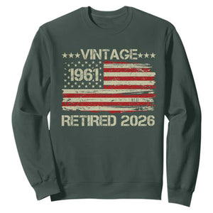 65th Birthday Retirement Sweatshirt Vintage 1961 Retired 2026 American Flag TS11 Dark Forest Green Print Your Wear