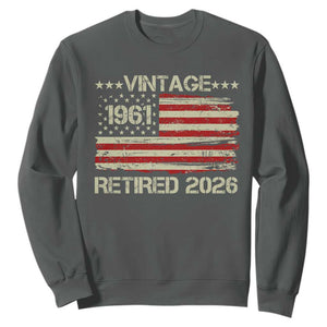 65th Birthday Retirement Sweatshirt Vintage 1961 Retired 2026 American Flag TS11 Dark Heather Print Your Wear