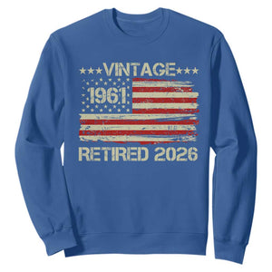65th Birthday Retirement Sweatshirt Vintage 1961 Retired 2026 American Flag TS11 Royal Blue Print Your Wear