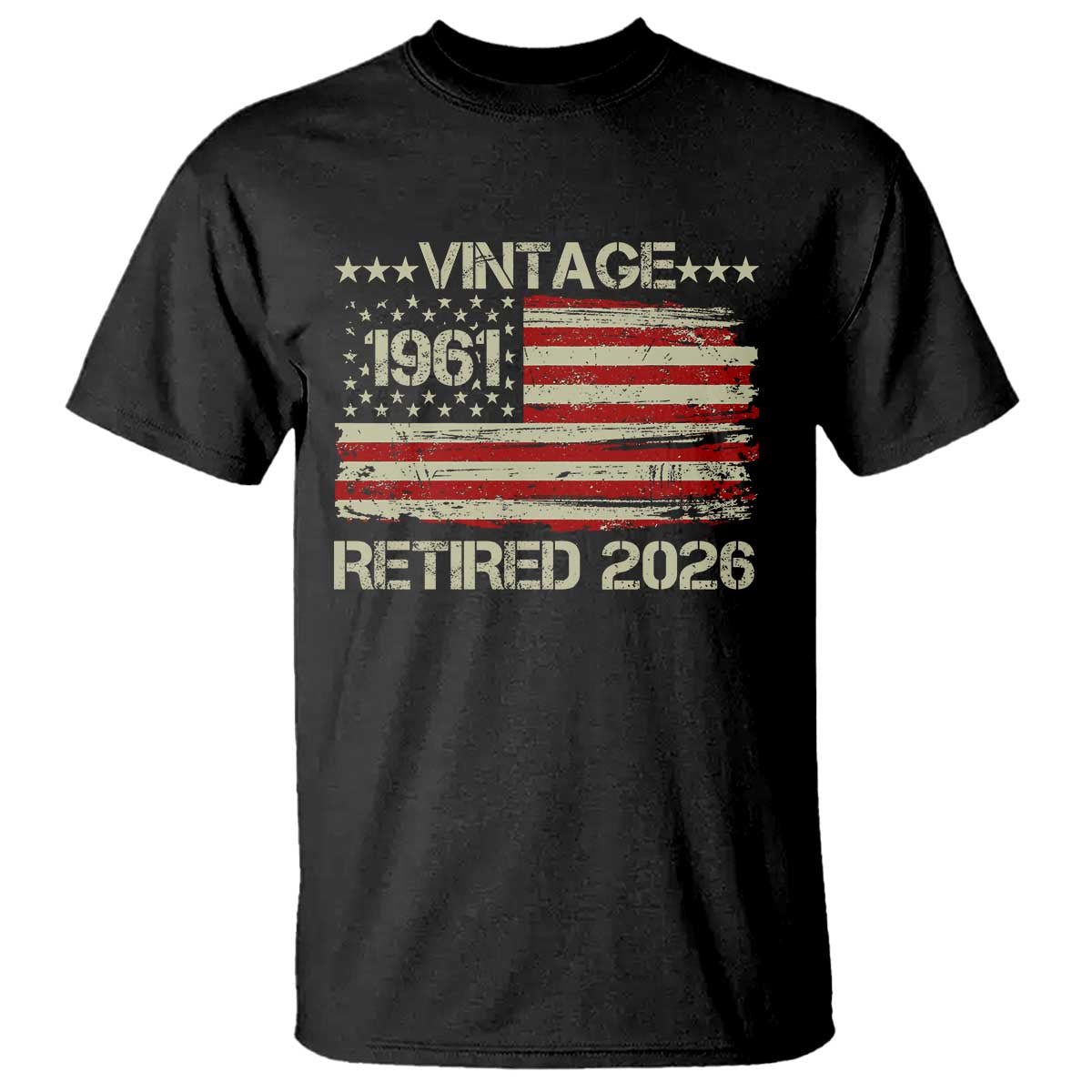 65th Birthday Retirement T Shirt Vintage 1961 Retired 2026 American Flag TS11 Black Print Your Wear