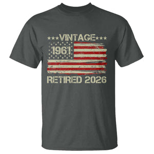 65th Birthday Retirement T Shirt Vintage 1961 Retired 2026 American Flag TS11 Dark Heather Print Your Wear