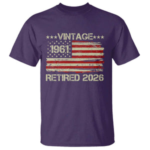 65th Birthday Retirement T Shirt Vintage 1961 Retired 2026 American Flag TS11 Purple Print Your Wear