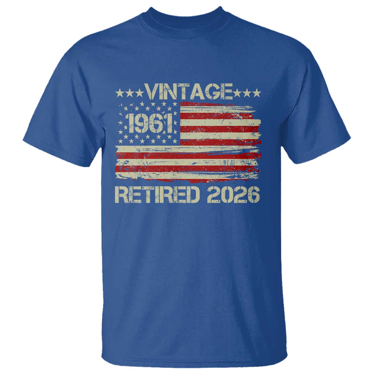 65th Birthday Retirement T Shirt Vintage 1961 Retired 2026 American Flag TS11 Royal Blue Print Your Wear