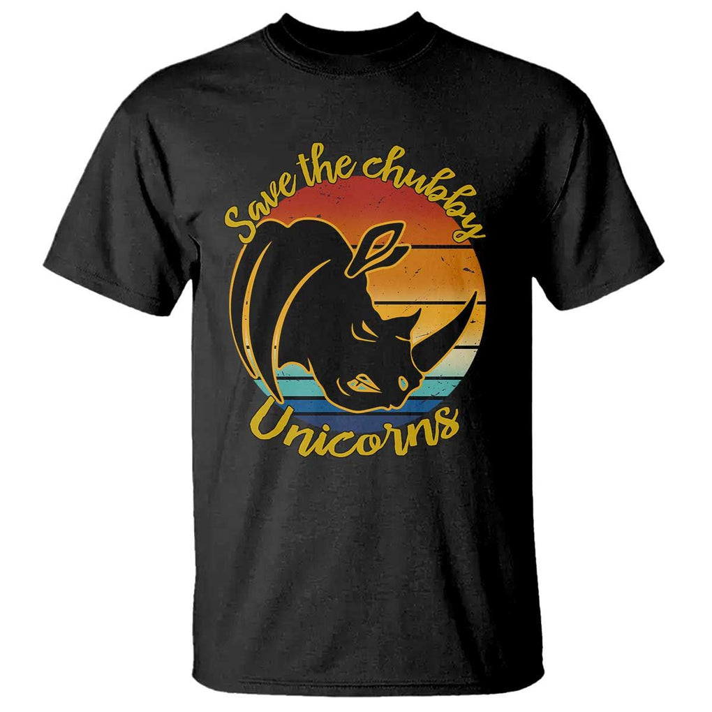 Funny Rhino T Shirt Save The Chubby Unicorns Vintage Retro Animal Rights TS11 Black Print Your Wear