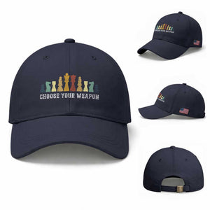 Chess Lover Baseball Cap Choose Your Weapon Retro Vintage TS11 Baseball Cap Universal Fit Navy Print Your Wear