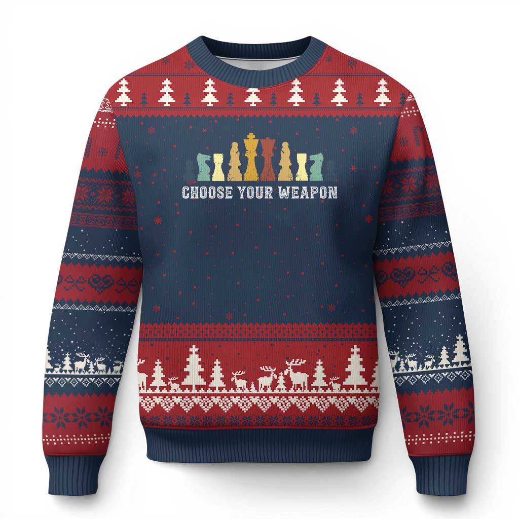 Chess Lover Ugly Christmas Sweater Choose Your Weapon Retro Vintage TS11 Navy Red Print Your Wear