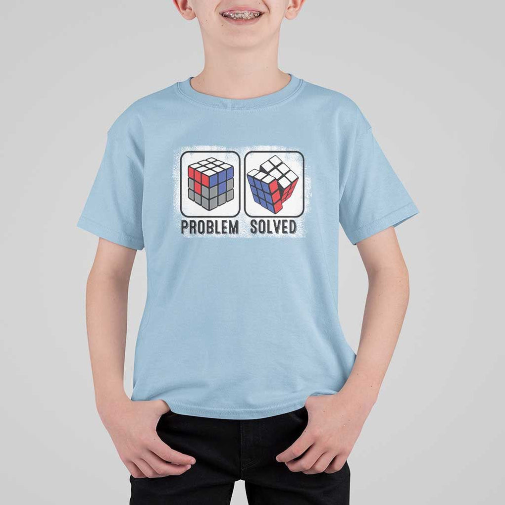 Competitive Puzzle Cube Rubik T Shirt For Kid Problem Solved Vintage Speed Cubing TS11 Light Blue Print Your Wear