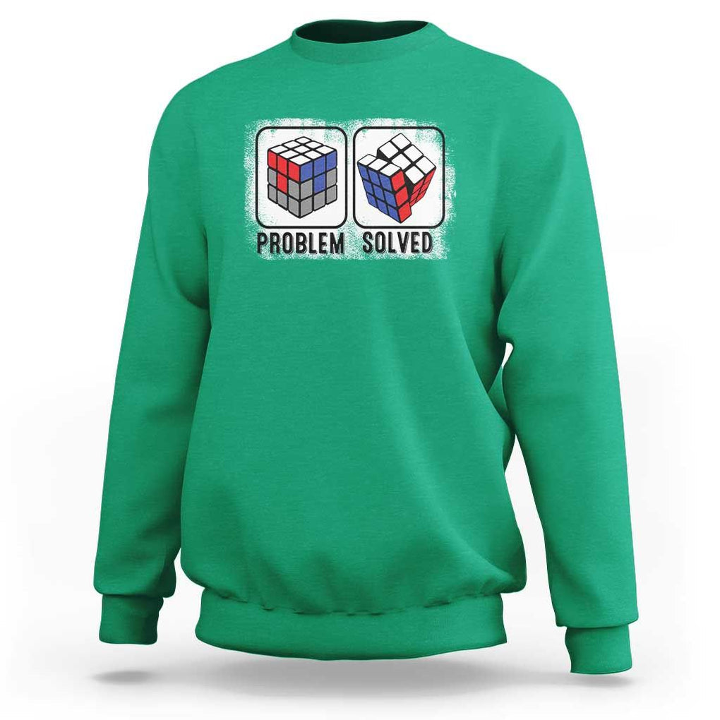 Competitive Puzzle Cube Rubik Sweatshirt Problem Solved Vintage Speed Cubing TS11 Irish Green Print Your Wear