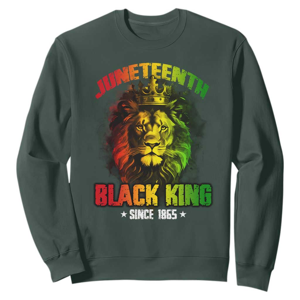 Juneteenth Black King Since 1865 Sweatshirt Cool Awesome Lion Flag TS11 Dark Forest Green Print Your Wear