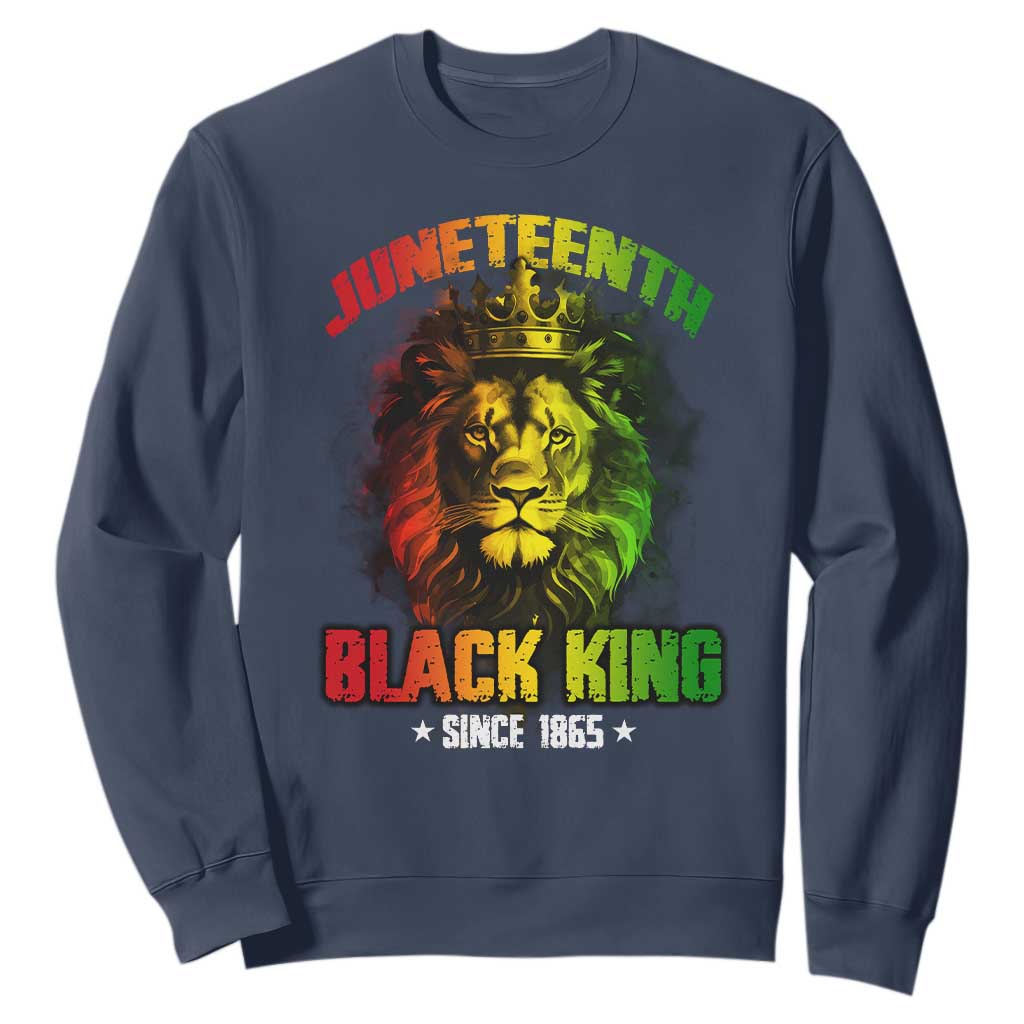 Juneteenth Black King Since 1865 Sweatshirt Cool Awesome Lion Flag TS11 Navy Print Your Wear