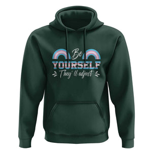 Transgender Hoodie Be Yourself They'll Adjust Vintage Rainbow Trans Pride Flag LGBT TS11 Dark Forest Green Print Your Wear