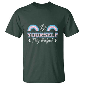 Transgender T Shirt Be Yourself They'll Adjust Vintage Rainbow Trans Pride Flag LGBT TS11 Dark Forest Green Print Your Wear