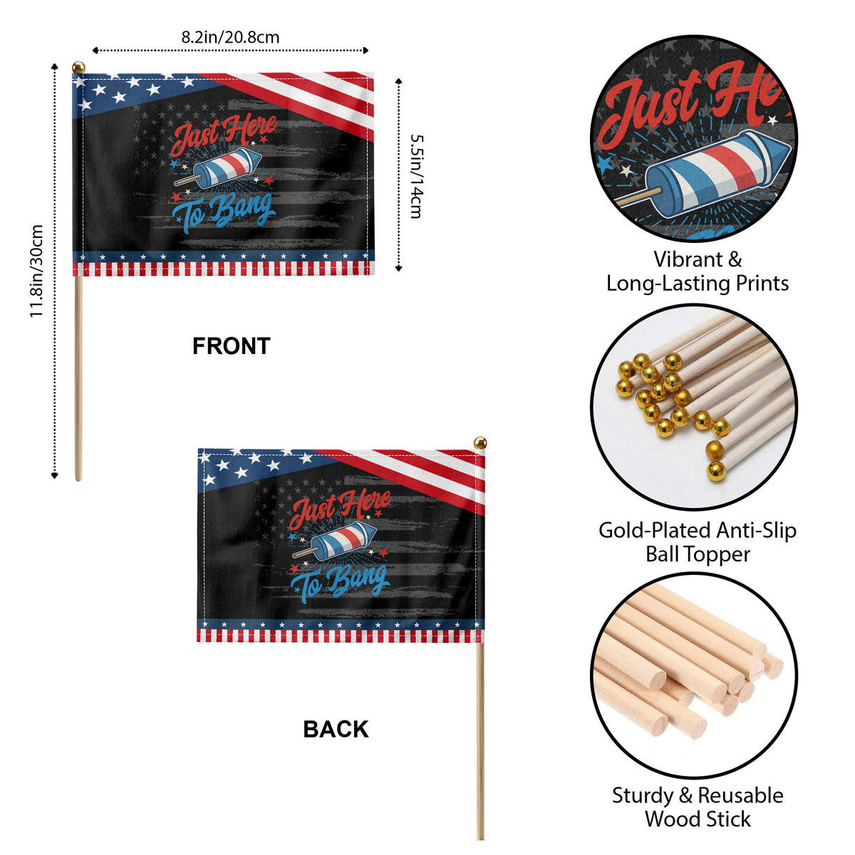 Funny Fireworks Just Here To Bang Patriotic Handheld Flag American Flag Firecracker Rocket TS11 Print Your Wear