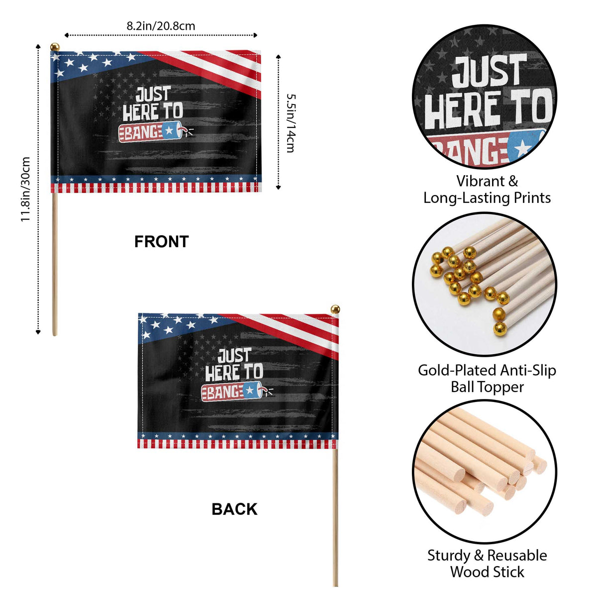 Funny Fireworks Just Here To Bang Patriotic Handheld Flag American Flag Firecracker TS11 Print Your Wear