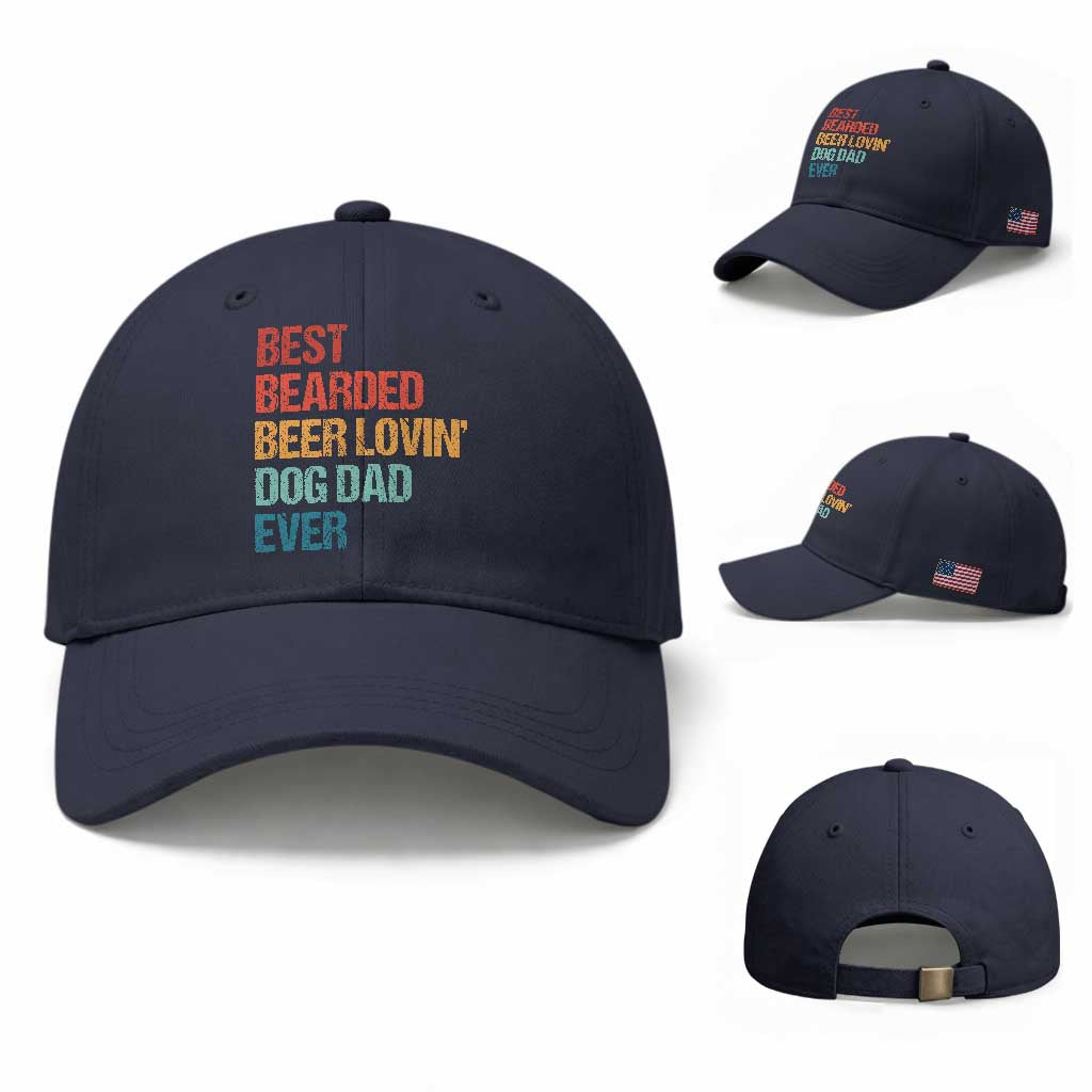 Best Bearded Beer Loving Dog Dad Ever Baseball Cap Pet Lover Father's Day TS11 Baseball Cap Universal Fit Navy Print Your Wear