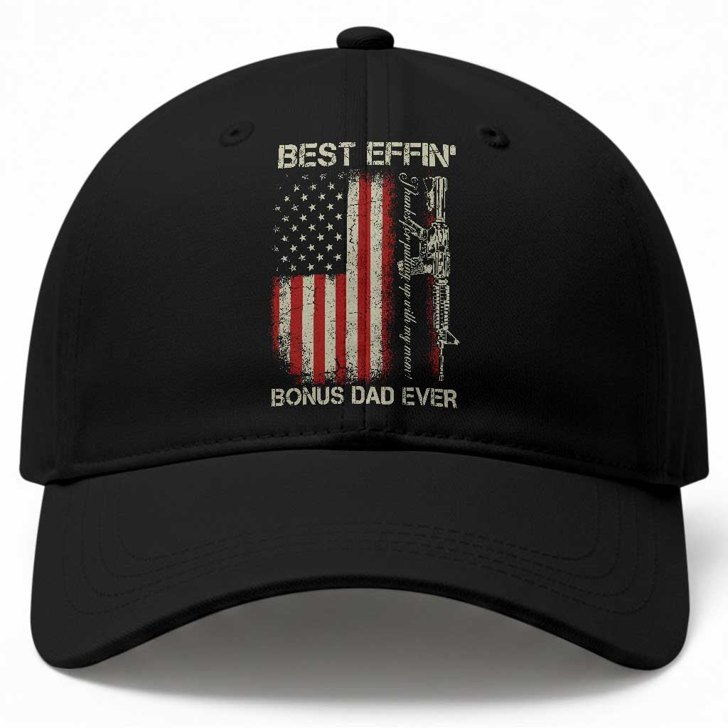 Best Effin Bonus Dad Ever Baseball Cap Step Dad Fathers Day Vintage American Flag TS11 Print Your Wear