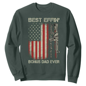 Best Effin Bonus Dad Ever Sweatshirt Step Dad Fathers Day Vintage American Flag TS11 Dark Forest Green Print Your Wear