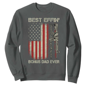 Best Effin Bonus Dad Ever Sweatshirt Step Dad Fathers Day Vintage American Flag TS11 Dark Heather Print Your Wear