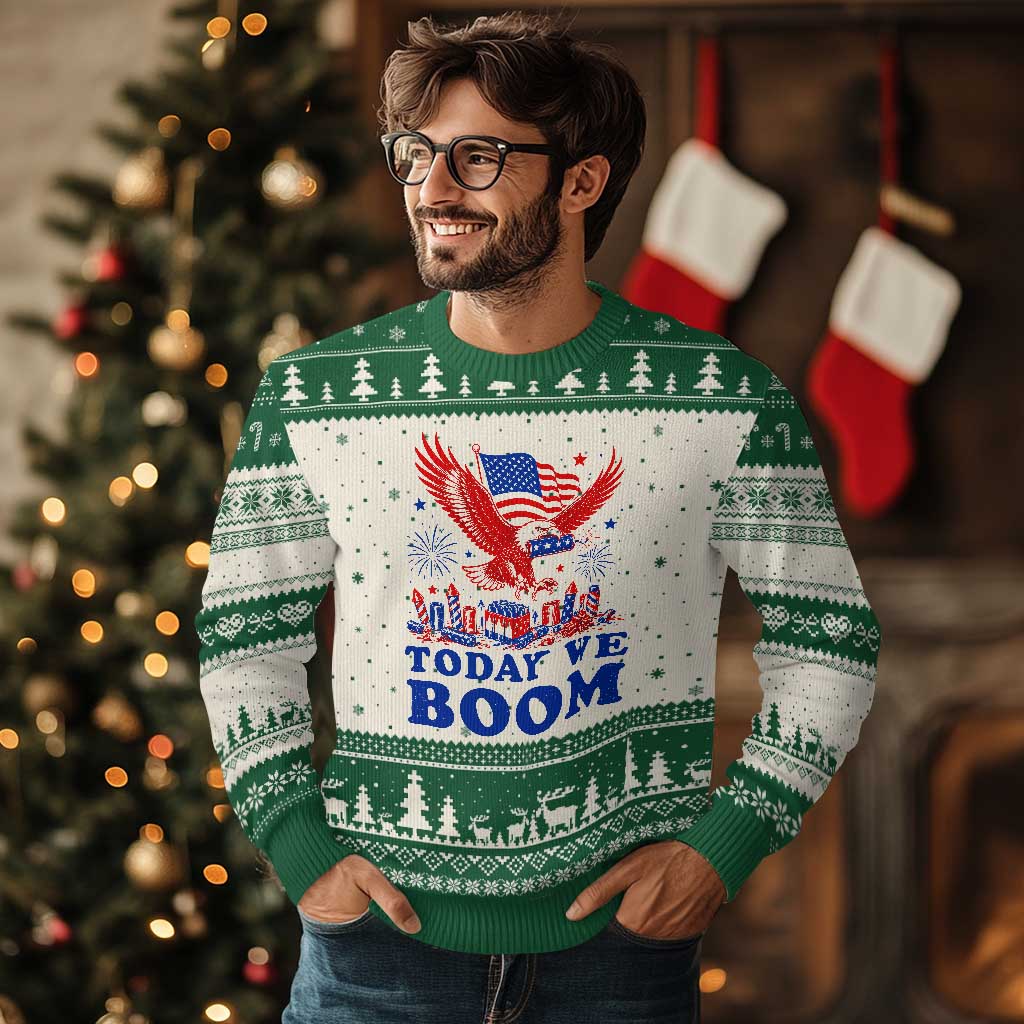 Today We Boom 4th of July Bald Eagle Fireworks Ugly Christmas Sweater TS11 Beige Green Print Your Wear