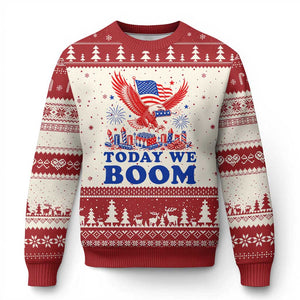 Today We Boom 4th of July Bald Eagle Fireworks Ugly Christmas Sweater TS11 Beige Red Print Your Wear
