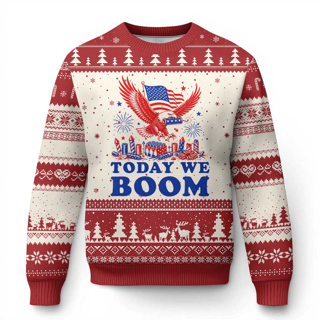 Today We Boom 4th of July Bald Eagle Fireworks Ugly Christmas Sweater TS11 Beige Red Print Your Wear
