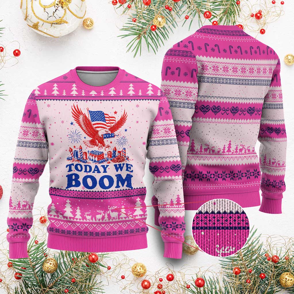 Today We Boom 4th of July Bald Eagle Fireworks Ugly Christmas Sweater TS11 Hot Pink Print Your Wear