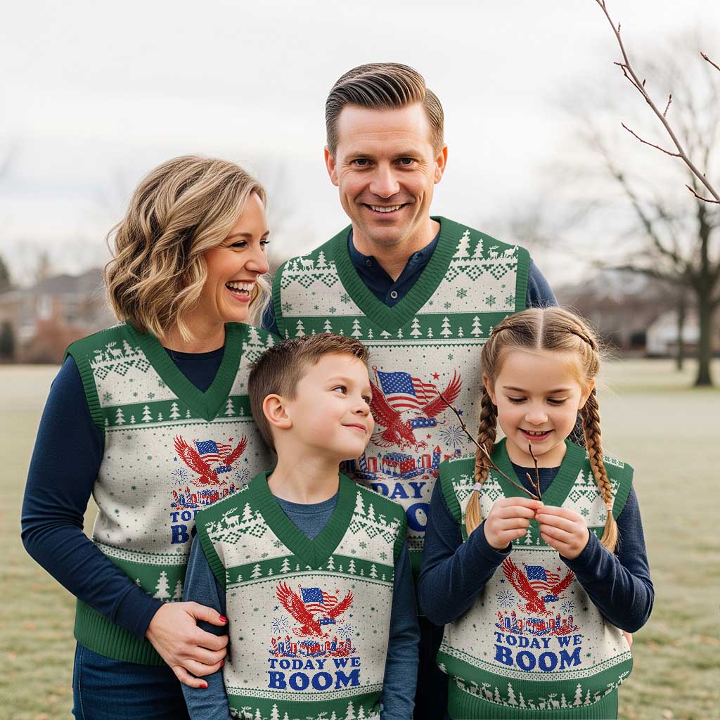 Today We Boom 4th of July Bald Eagle Fireworks V-Neck Knit Sweater Vest TS11 Beige Green Print Your Wear