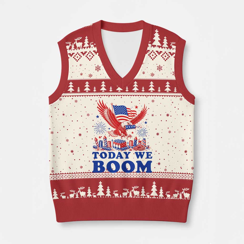 Today We Boom 4th of July Bald Eagle Fireworks V-Neck Knit Sweater Vest TS11 Beige Red Print Your Wear