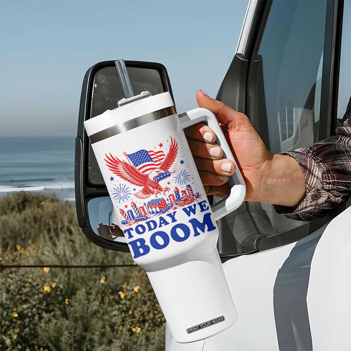 Today We Boom 4th of July Bald Eagle Fireworks Tumbler With Handle TS11 Print Your Wear