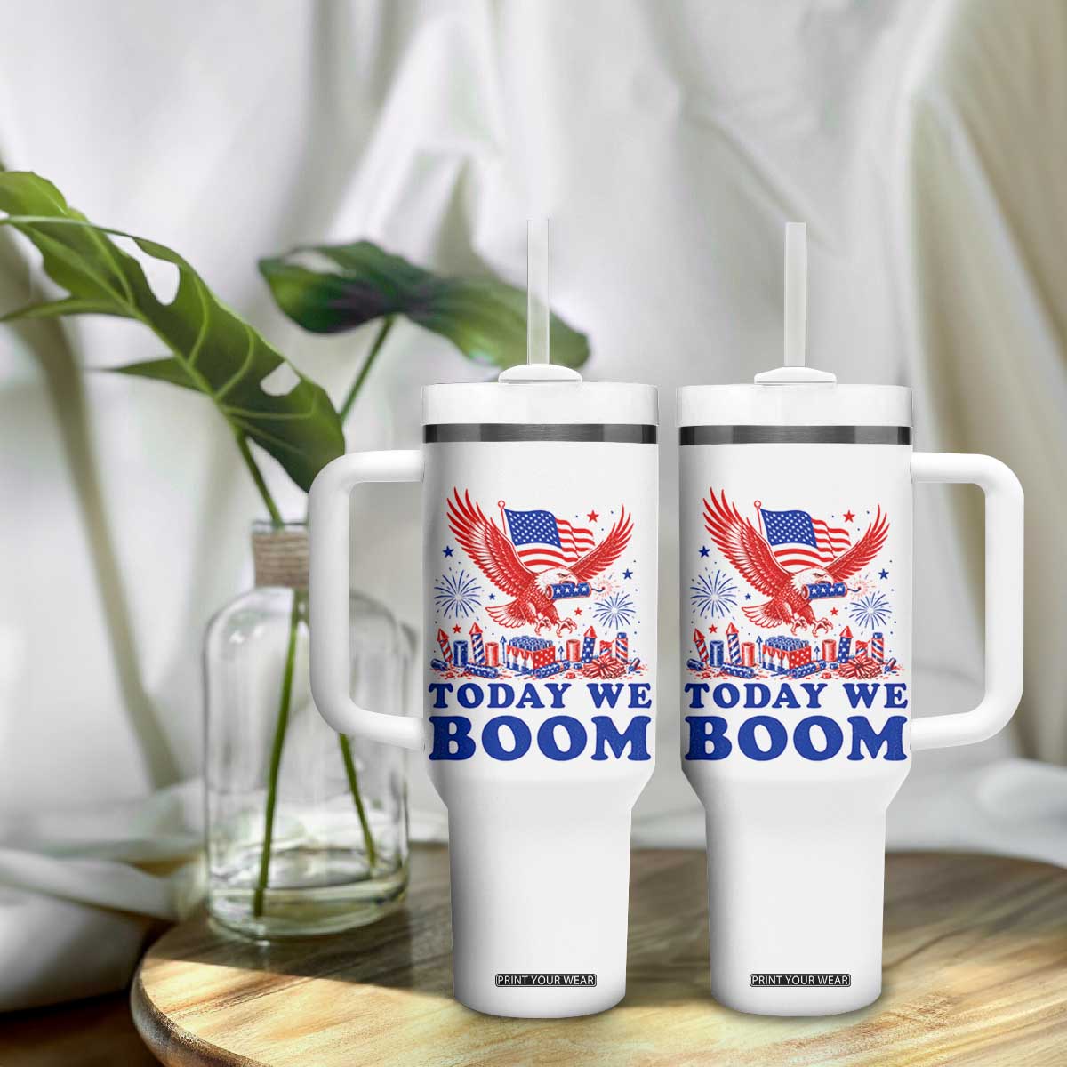 Today We Boom 4th of July Bald Eagle Fireworks Tumbler With Handle TS11 Print Your Wear