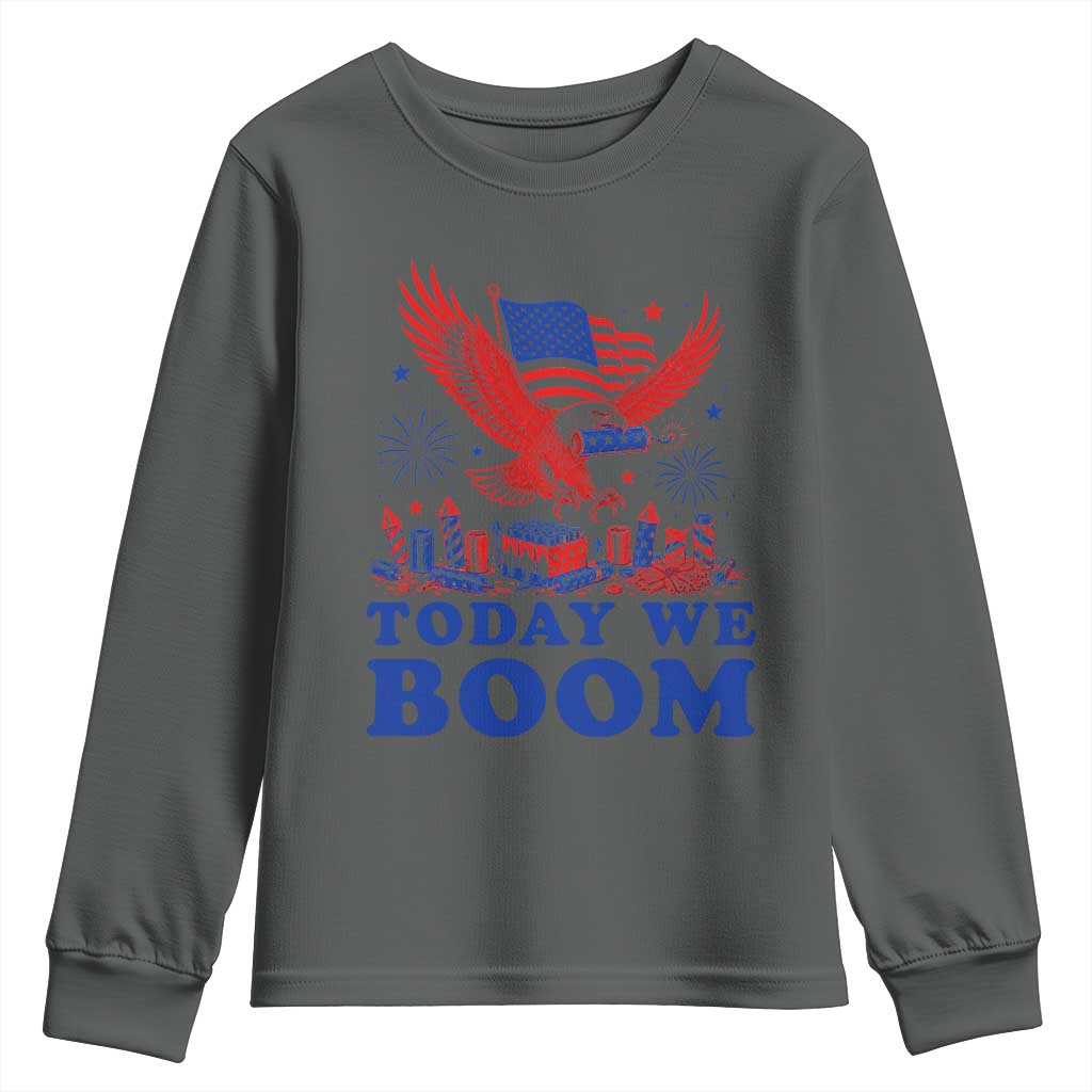 Today We Boom 4th of July Bald Eagle Fireworks Youth Sweatshirt TS11 Dark Heather Print Your Wear