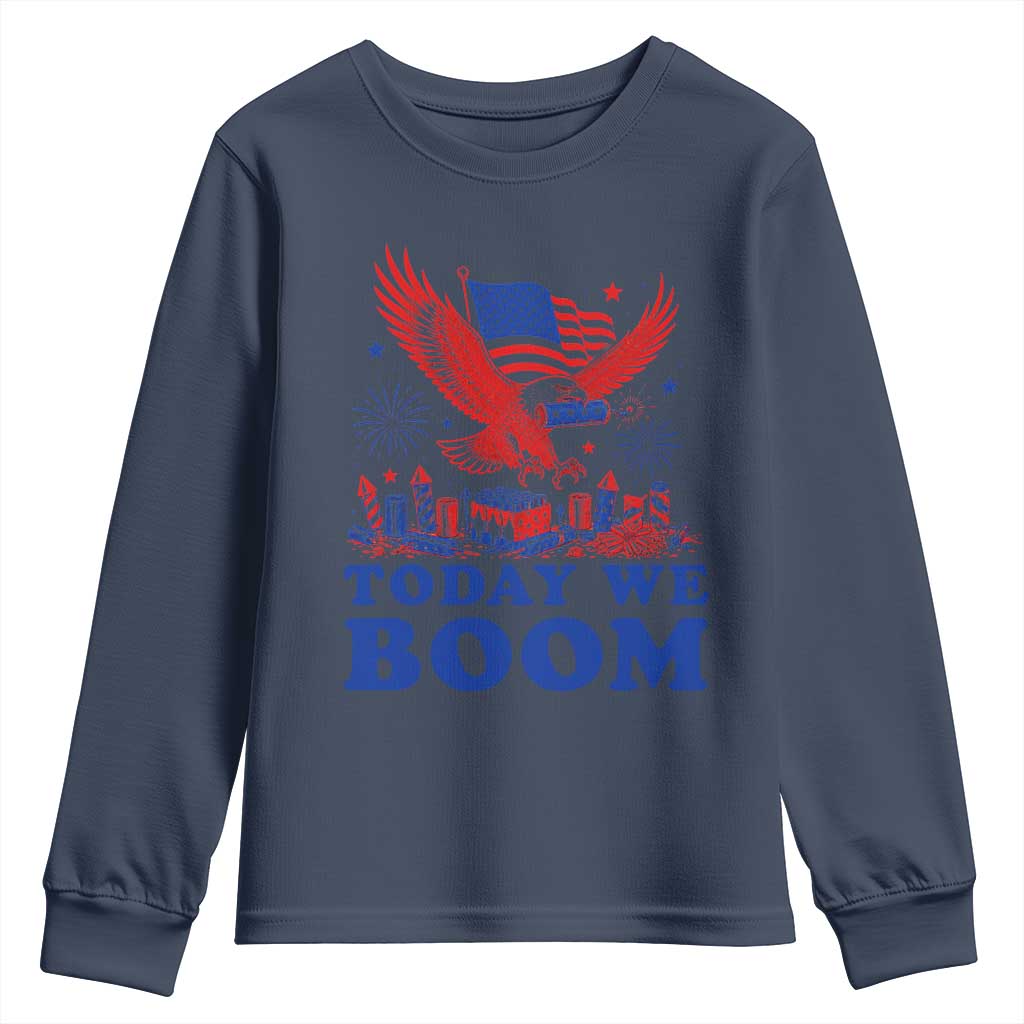 Today We Boom 4th of July Bald Eagle Fireworks Youth Sweatshirt TS11 Navy Print Your Wear